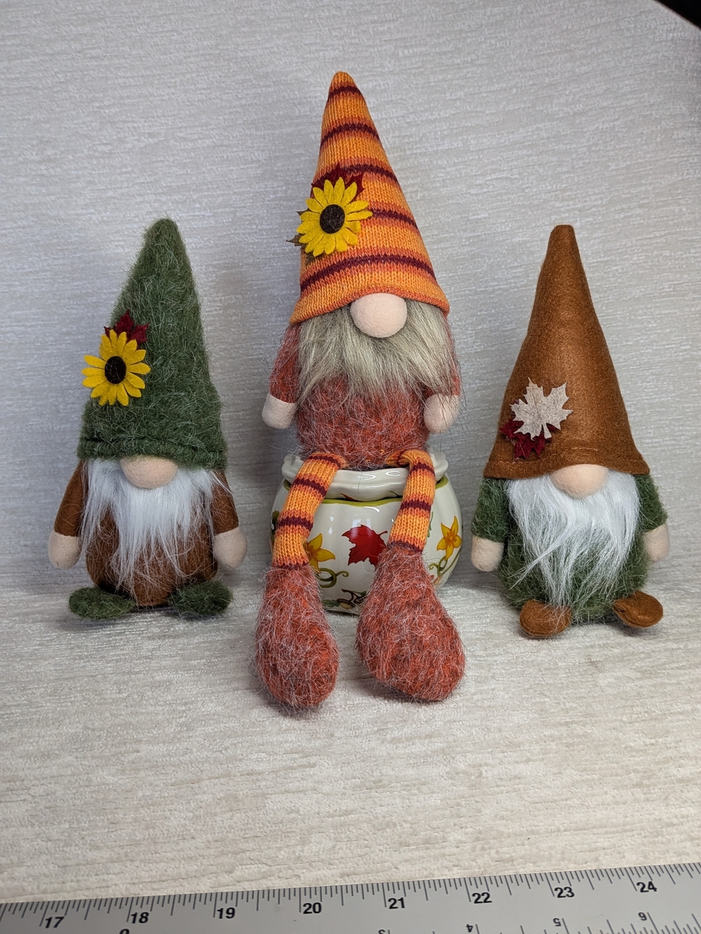 Autumn Sunflower Gnome Trio - Weighted Tier Tray Decor Tablescape